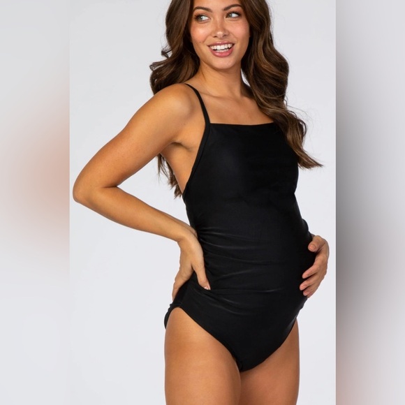 Pink Blush Bathing Suit Women’s Small Black Smocked One-Piece Maternity Swimsuit - Picture 1 of 11